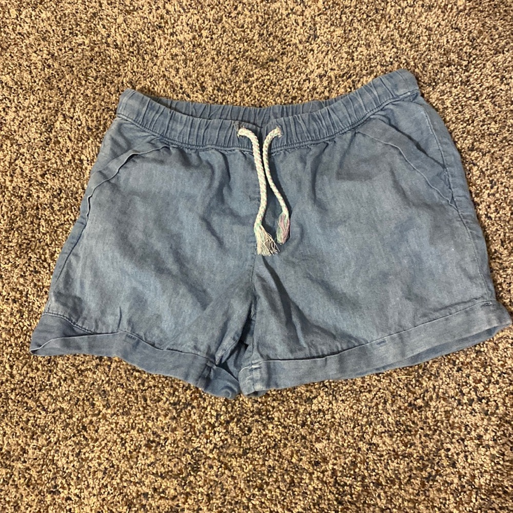 blue adjustable denim shorts